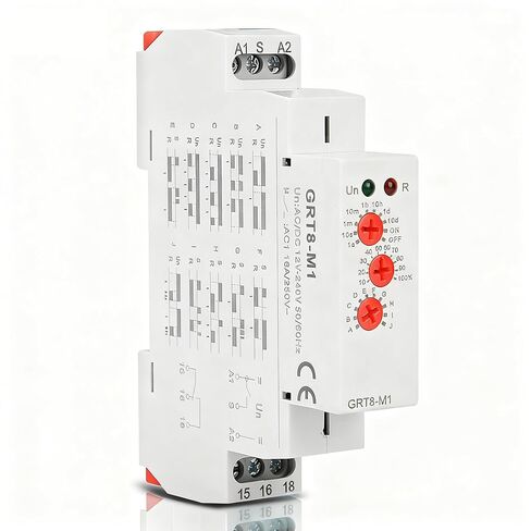 Multifunctional Delay Time Relay, GRT8-M1 AC/DC 12V-240V Wide Voltage Relays Timer, 10 Functions Delay ON Off, DIN Rail Mount Timer Relay for Industrial Control & Smart Home in Saudi Arabia