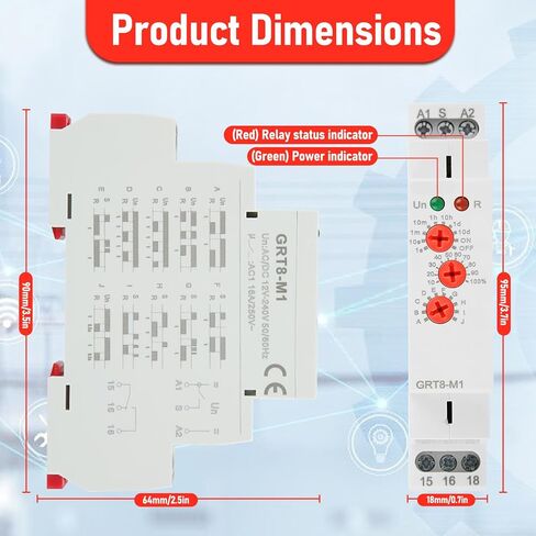 Multifunctional Delay Time Relay, GRT8-M1 AC/DC 12V-240V Wide Voltage Relays Timer, 10 Functions Delay ON Off, DIN Rail Mount Timer Relay for Industrial Control & Smart Home in Saudi Arabia