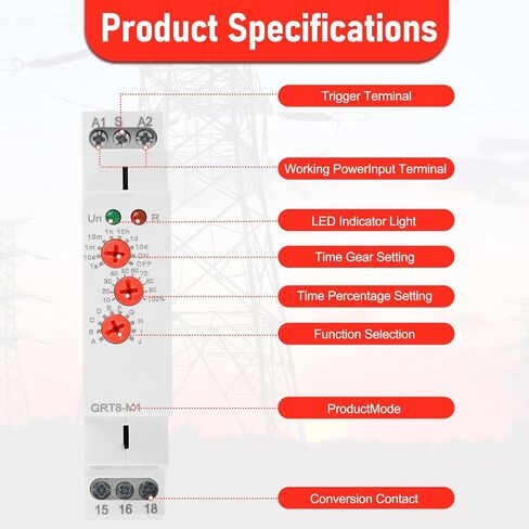 Multifunctional Delay Time Relay, GRT8-M1 AC/DC 12V-240V Wide Voltage Relays Timer, 10 Functions Delay ON Off, DIN Rail Mount Timer Relay for Industrial Control & Smart Home in Saudi Arabia
