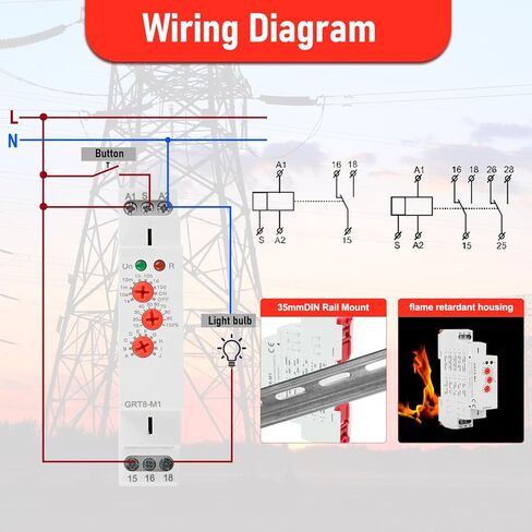 Multifunctional Delay Time Relay, GRT8-M1 AC/DC 12V-240V Wide Voltage Relays Timer, 10 Functions Delay ON Off, DIN Rail Mount Timer Relay for Industrial Control & Smart Home in Saudi Arabia
