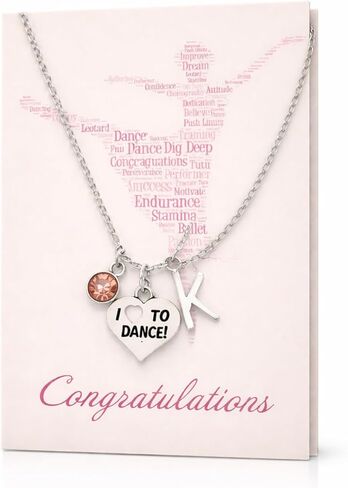 Sportybella Dance Necklace for Girls with Initial and Birthstone, I Love to Dance Heart Charm Necklace, Ballet Dancer Gift with Dance Card and Envelope, Dance Recital Gift in Saudi Arabia
