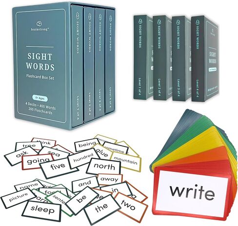 400 Essential Reading Sight Words | Ages 6-8 | Kindergarten - 2nd Grade Classroom Curriculum | Build Vocabulary & Reading Skills | Brainstrong Premium 4-Level Box Set | 200 Flashcards in Kuwait