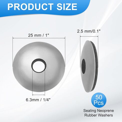 MECCANIXITY Sealing Neoprene Rubber Washers, 1/4" ID x 5/8" OD EPDM Bonded Sealing Washers 304 Stainless Steel Rubber Backed Gasket for Screws Silver, Pack of 30 in Saudi Arabia