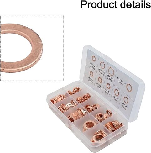 200-Piece Copper Diesel Injector Seal Washer Installation Kit For Car,ForMarine,ForGenerator,ForMachinery And ForPlant Engines,For M5 To For M14 Sizes in Saudi Arabia
