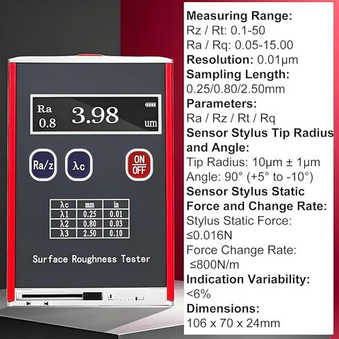 جهاز اختبار خشونة الأسطح لقياس الدقة العالية، نطاق القياس Ra/Rq 0.05~15.0μm Rz/Rt 0.1~50.0μm، أداة فحص الأجزاء مع شاشة LED in Saudi Arabia