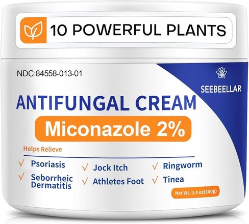 Antifungal Cream for Athletes Foot Jock Itch Ringworm Seborrheic Dermatitis Folliculitis Tinea Miconazole 2% Skin Fungus Relief Anti Fungal Athletes Foot Treatment for Humans 3.4 oz, 100g in Saudi Arabia