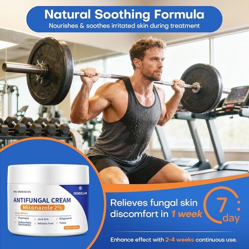 Antifungal Cream for Athletes Foot Jock Itch Ringworm Seborrheic Dermatitis Folliculitis Tinea Miconazole 2% Skin Fungus Relief Anti Fungal Athletes Foot Treatment for Humans 3.4 oz, 100g in Saudi Arabia