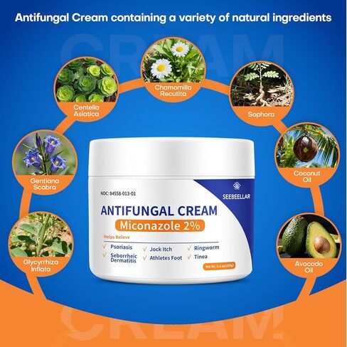 Antifungal Cream for Athletes Foot Jock Itch Ringworm Seborrheic Dermatitis Folliculitis Tinea Miconazole 2% Skin Fungus Relief Anti Fungal Athletes Foot Treatment for Humans 3.4 oz, 100g in Saudi Arabia