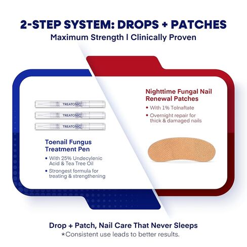 Treatonic Toenail Fungus Treatment Kit: Antifungal Nail Fungus Treatment Extra Strength with 25% Undecylenic Acid (3 Pens) & 32 Night Fungal Nail Patches - Repairs Damaged & Restores Discolored Nails in Saudi Arabia