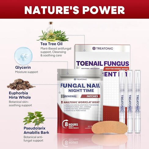 Treatonic Toenail Fungus Treatment Kit: Antifungal Nail Fungus Treatment Extra Strength with 25% Undecylenic Acid (3 Pens) & 32 Night Fungal Nail Patches - Repairs Damaged & Restores Discolored Nails in Saudi Arabia