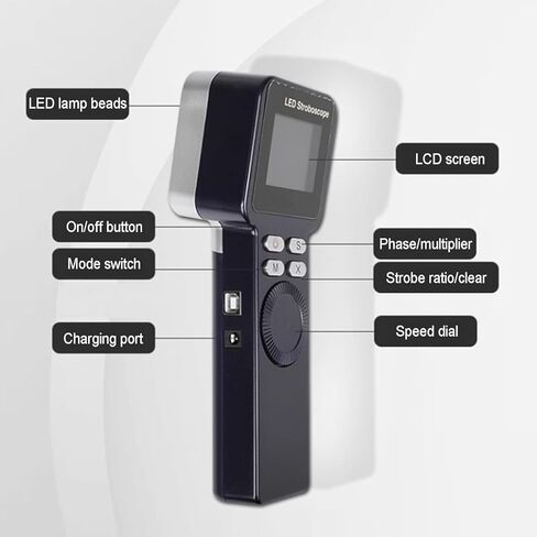 مقياس سرعة الدوران الرقمي LED، ستروبسكوب محمول مع شاشة LCD، تردد ستروب قابل للتعديل، نطاق 200-999999 دورة في الدقيقة، لقياس التروس والإطارات in Kuwait