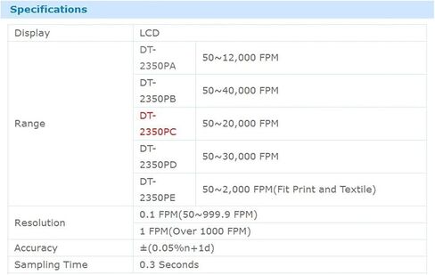 ستروبوسكوب، مقياس سرعة الدوران الرقمي المحمول باليد DT-2350PA قياس سرعة نطاق محلل الفلاش 50-12000 FPM للصيانة in Kuwait