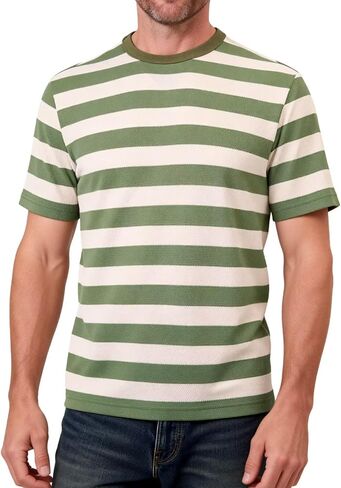 رجال مخطط تي شيرت قصير الأكمام طاقم الطيران المجهز Tshirt اليومية Tee in Kuwait
