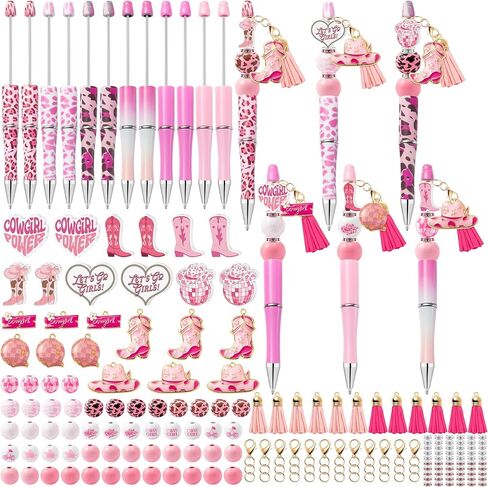 QIMGIC Cafecito Beadable Pens Kit - 12 Set Funny Cafecito Chisme DIY Ballpoint Pen Making with Bead Craft for Kids, Coffee Party Beaded Pen Bulk Charm Tassel Supplies for Women School Students Gift in Kuwait