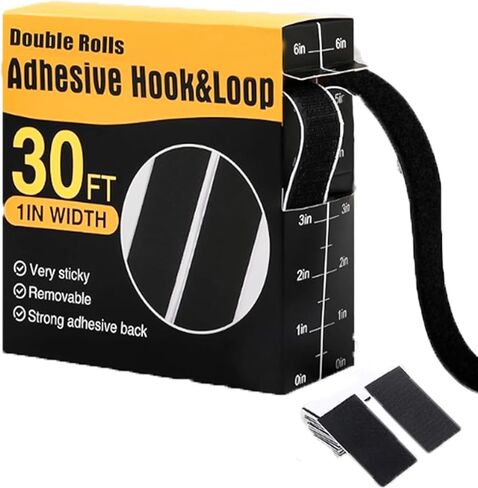 Velcro Strips with Adhesive, 30Ft x 1 Inch Hook and Loop Straps with Adhesive, 2 Rolls Heavy Duty Hook and Loop Tape with Backing, Heavy Duty Double Sided sticky, Applicable to Home, School Etc, Black in Saudi Arabia