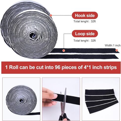 Velcro Strips with Adhesive, 30Ft x 1 Inch Hook and Loop Straps with Adhesive, 2 Rolls Heavy Duty Hook and Loop Tape with Backing, Heavy Duty Double Sided sticky, Applicable to Home, School Etc, Black in Saudi Arabia