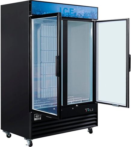 Nexel Global Industrial Ice Merchandiser, 2 Swing Glass Lockable Doors, 45 Cu. Ft. Capacity, 115V, 2 Bottom PVC Coated Wire Shleves, 53-1/8"W x 31-7/8"D x 79-3/8"H in Kuwait