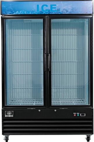 Nexel Global Industrial Ice Merchandiser, 2 Swing Glass Lockable Doors, 45 Cu. Ft. Capacity, 115V, 2 Bottom PVC Coated Wire Shleves, 53-1/8"W x 31-7/8"D x 79-3/8"H in Kuwait