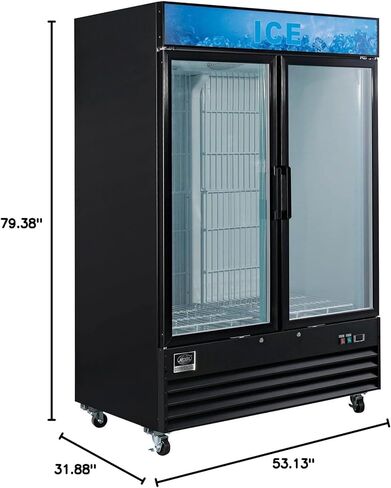 Nexel Global Industrial Ice Merchandiser, 2 Swing Glass Lockable Doors, 45 Cu. Ft. Capacity, 115V, 2 Bottom PVC Coated Wire Shleves, 53-1/8"W x 31-7/8"D x 79-3/8"H in Kuwait