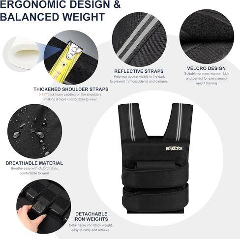 سترة Henkelion قابلة للتعديل للرجال والنساء مع أوزان حديدية قابلة للإزالة، سترات وزن الجسم 24 رطل/40 رطل قابلة للتعديل للجري والتدريب والركض والمشي in Kuwait