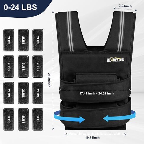 سترة Henkelion قابلة للتعديل للرجال والنساء مع أوزان حديدية قابلة للإزالة، سترات وزن الجسم 24 رطل/40 رطل قابلة للتعديل للجري والتدريب والركض والمشي in Kuwait