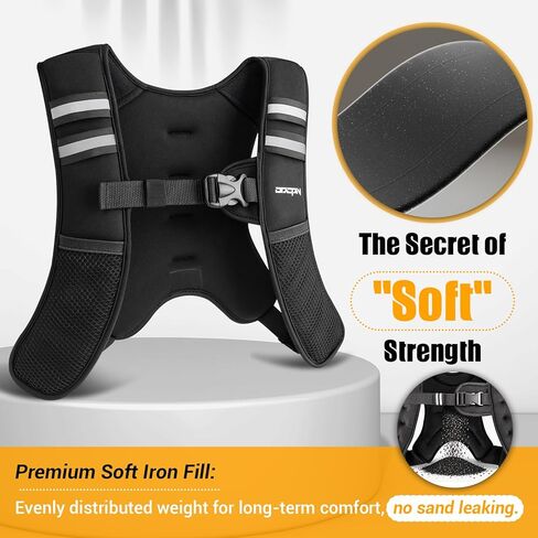 Weighted Vest for Women & Men, 10lb Ultra Thin Soft Iron Weighted Vest with Reflective Strips & Adjustable Buckle Straps, Slim Weight Vest for Walking, Running, Strength Training & Weight Loss Workout in Kuwait