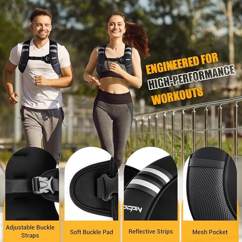 Weighted Vest for Women & Men, 10lb Ultra Thin Soft Iron Weighted Vest with Reflective Strips & Adjustable Buckle Straps, Slim Weight Vest for Walking, Running, Strength Training & Weight Loss Workout in Kuwait