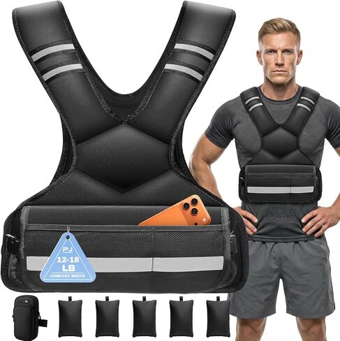 سترة مرجحة قابلة للتعديل للرجال والنساء، سترة بوزن الجسم المتغير 4-10 رطل للتمرينات المنزلية، والجري، والركض، وتدريبات HIIT والقوة، وأوزان حديدية قابلة للإزالة، وعاكسة وجيوب in Kuwait