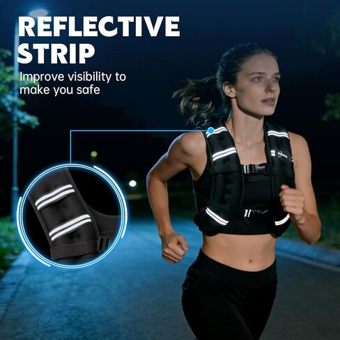 سترة مرجحة، سترة وزن 20 رطل مع شريط عاكس، سترة وزن الجسم مع جيب شبكي خلفي للنساء والرجال، صالة الألعاب الرياضية المنزلية وتدريبات القوة في الهواء الطلق in Kuwait