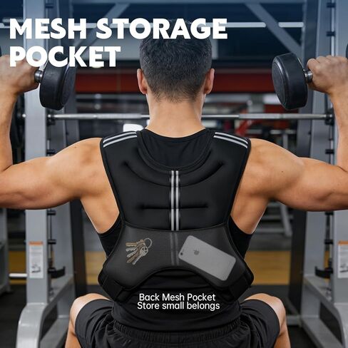 سترة مرجحة، سترة وزن 20 رطل مع شريط عاكس، سترة وزن الجسم مع جيب شبكي خلفي للنساء والرجال، صالة الألعاب الرياضية المنزلية وتدريبات القوة في الهواء الطلق in Kuwait