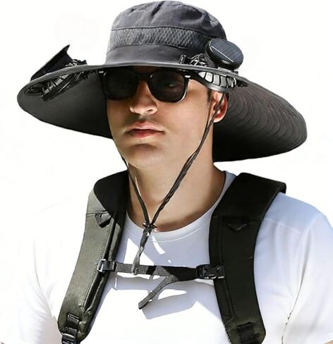 قبعة مروحة تعمل بالطاقة الشمسية، قبعة مع مراوح تعمل بالطاقة الشمسية، قبعة صيد خارجية بمروحة شمسية ذات حافة واسعة، 2 مراوح شمسية باللون الأسود in Kuwait