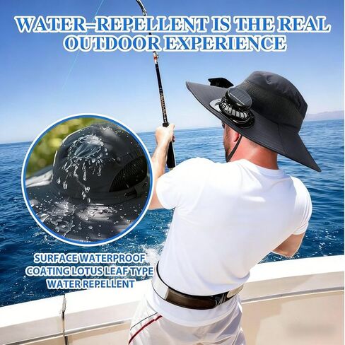 قبعة مروحة تعمل بالطاقة الشمسية، قبعة مع مراوح تعمل بالطاقة الشمسية، قبعة صيد خارجية بمروحة شمسية ذات حافة واسعة، 2 مراوح شمسية باللون الأسود in Kuwait