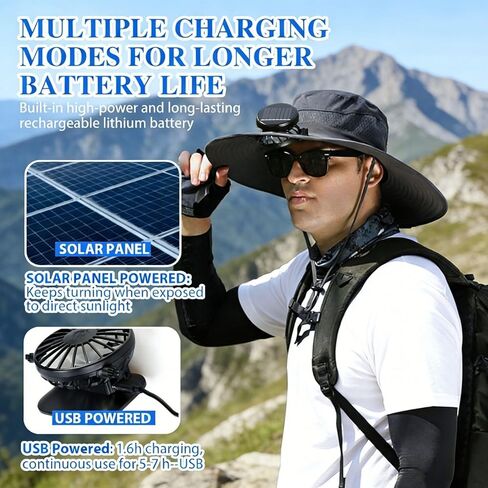 قبعة مروحة تعمل بالطاقة الشمسية، قبعة مع مراوح تعمل بالطاقة الشمسية، قبعة صيد خارجية بمروحة شمسية ذات حافة واسعة، 2 مراوح شمسية باللون الأسود in Kuwait
