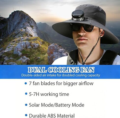 قبعة مروحة تعمل بالطاقة الشمسية، قبعة مع مراوح تعمل بالطاقة الشمسية، قبعة صيد خارجية بمروحة شمسية ذات حافة واسعة، 2 مراوح شمسية باللون الأسود in Kuwait