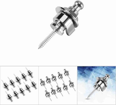 أقفال وأزرار حزام الجيتار الكهربائي، 10 قطع من أزرار حزام الجيتار، مجموعة إكسسوارات الجيتار ذات الأشرطة المعدنية دبابيس نهاية للجيتار الكهربائي والباس، 1.96 × 0.86 بوصة، فضي in Kuwait