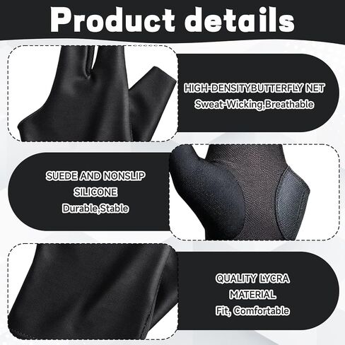 Billiards Glove for Left Hand 3 Finger, Pool Cue Glove with Comfortable Fit, Professional Snooker Accessory for Training and Competition, Black in Kuwait