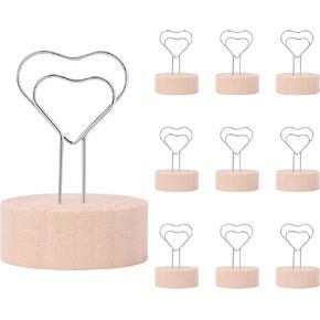 Oubest Gold Table Number Holders & Place Card Holders with Heart-shaped Metal Wire and Wooden Base - 10 PCS Picture Photo Sign Stands for Table, Centerpieces, Wedding, Party, Birthday Decor, Gold in Kuwait