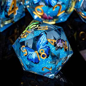 Butterfly DND DICE Purple Liquid Core Dice مجموعة مع مربع معدني ، حافة حادة D و D Polyhedral Dice للاستخدام مع لعبة D&D دور لعب ، D20 D12 D10 D8 D6 in Kuwait