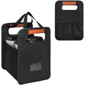 حامل مشروبات محمول 4 أكواب مع مقبض للسيارة، حامل أكواب قهوة معزول قابل لإعادة الاستخدام للتوصيل، علبة مشروبات قابلة للطي للمشروبات الساخنة والباردة (أسود-2) in Kuwait