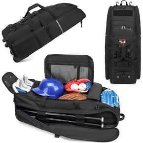 Rolling Baseball Bag with Wheels, Large Softball Catchers Gear Bags for 4 Bats, Team Equipment Duffle Bat Bag with Separate Shoe Compartment in Kuwait