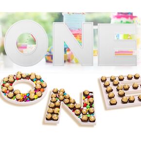 3 قطع من الحروف الكبيرة مقاس 30.48 سم، صينية واحدة قابلة للملء، صواني تقديم الطعام للأطفال، صينية حلوى الشوكولاتة بحروف خشبية من أجل هدايا حفلات استقبال المولود الجديد (واحدة - بيضاء) in Kuwait