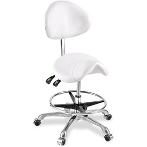 كرسي سرج مع دعم للظهر، كرسي مكتب بارتفاع هيدروليكي، ارتفاع قابل للتعديل 80-95 سم، للمنزل والمكتب في عيادة التجميل (أبيض) in Kuwait