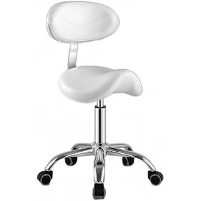 مقعد سرج مع دعم للظهر، كرسي سرج متدحرج مريح، كرسي مكتب بارتفاع هيدروليكي، للمنزل والمكتب في عيادة التجميل، تحميل 440 رطل (أبيض) in Kuwait