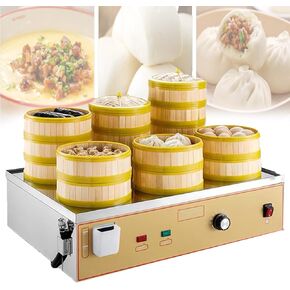 Commercial Electric Dim Sum Steamer Two/Four/Six-Hole Electric Steamer with Dry Burning Alarm + Independent Water Supply for Cooking 6Holes in Kuwait
