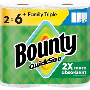 Bounty Paper Towels Quick Size, White, 2 Family Triple Rolls = 6+ Regular Rolls in Kuwait