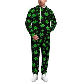 Cannabis Leaf Hoodie Set Tracksuit Pullover Hoody Sets Drawstring Elastic Waist Sweatsuits Running Casual Wear Unisex in Saudi Arabia