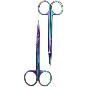 Set of 2 Iris Micro Dissecting Scissors with Multicolor/Rainbow Titanium Coating Fine Quality - Perfect for Fine Precision Tissue Dissection Suture Removal (Straight and Curved) in Saudi Arabia