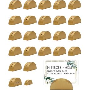 24 Pcs 6cm Large Table Number Holders Stands, Gold Wooden Semicircular Base Place Card Holders for Table | for Wedding, Restaurant Menu, Photo, Office Tag Clips, Party Events Decoration (Gold-24) in Kuwait