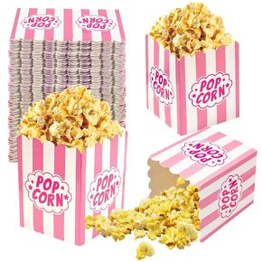 علب الفشار الصغيرة للحفلات، 100 عبوة - 3 × 4 بوصة علب دلو الفشار مخططة باللونين الوردي والأبيض، وحاويات للوجبات الخفيفة لليلة الفيلم، وبار الحلوى، وأعياد الميلاد والمناسبات in Kuwait