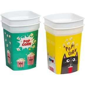 MIX 6 pcs Reusable Plastic Popcorn Containers/Popcorn Bowls Set for Movie Theater Night - Washable in the Dishwasher - (BPA Free) (2 RED, 2 GREEN and 2 YELLOW COLOR) (6) in Saudi Arabia
